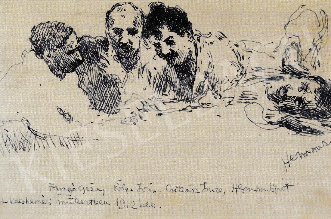 Herman Lipót: Faragó Géza, Pólya Tibor, Csikász Imre, Herman Lipót a kecskeméti műkertben (1912)