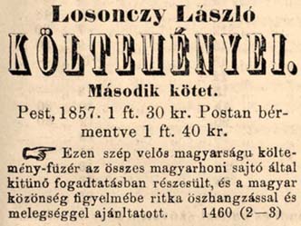 Losonczy László kötetét népszerűsítő hirdetés