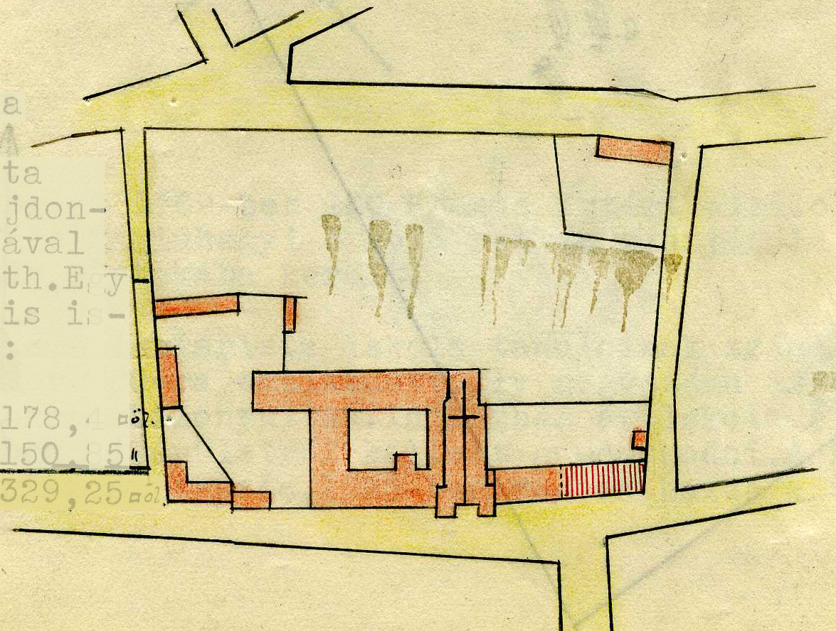 A kecskeméti piarista ház vázlatrajza az 1850-es években 