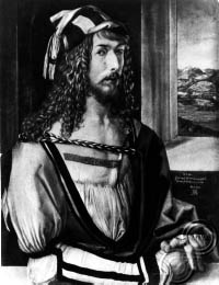 Albrecht Dürer német festőművész első itáliai útján (1498) festett önarcképe