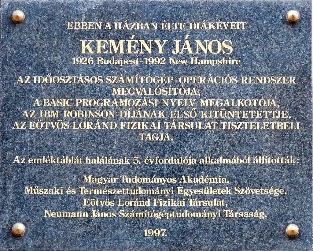 Kemény János emléktáblája Budapesten, a Bajcsy-Zsilinszky út 38. sz. ház falán